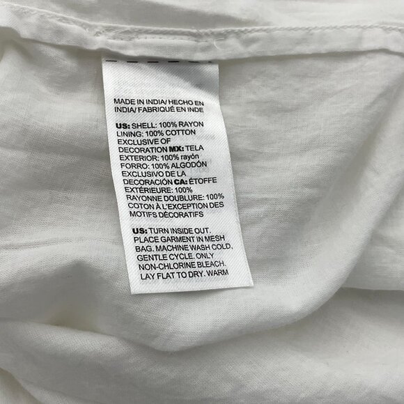 Chicos White Gauze 3/4 Sleeve V-Neck Lined Navy Beaded Embellished Tunic 16/18 - Picture 12 of 14